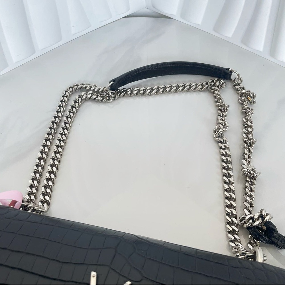 YSL Saint Laurent Black Crocodile-Embossed Leather Shoulder Bag - Picture 10 of 12
